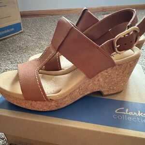 Clarks Tan Wedge Sandals for Women